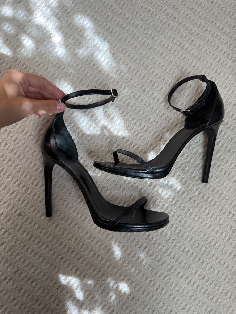 Saint Laurent Black Leather Ankle-Strap Stiletto Sandals